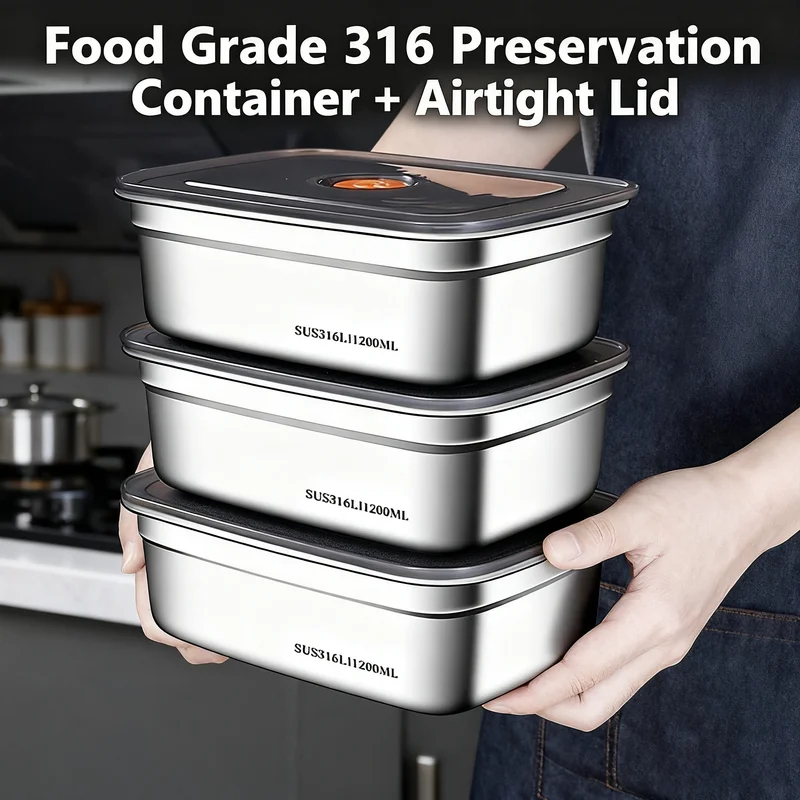 Food Storage Box Large - Büyük Kapasiteli Paslanmaz Çelik Sızdırmaz Mühürlü