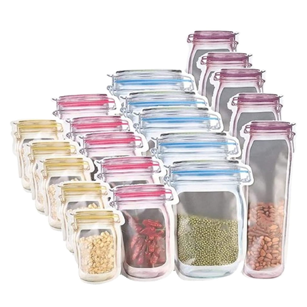 Food Storage Zipper Bags - Yeniden Kullanılabilir Mason Şişe Fermuarlı Çantası