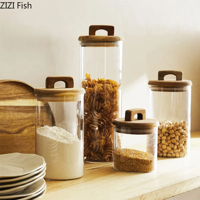 Food Storage Lidl - Ahşap Kapaklı Cam Saklama Kavanozu Yaratıcı