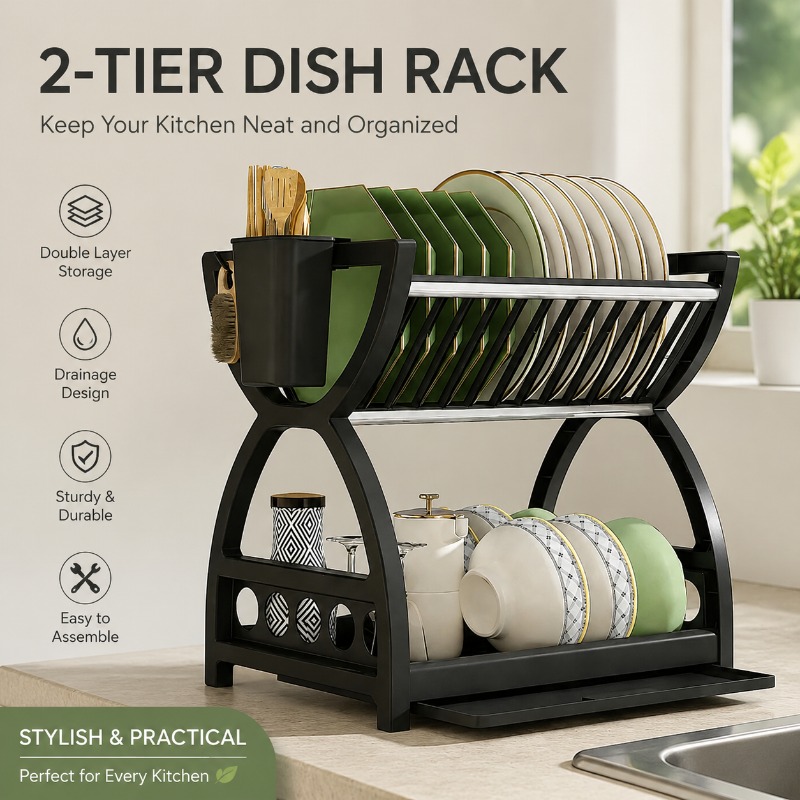Food Storage Rack - 2 katmanlı bulaşık kurutma rafı mutfak