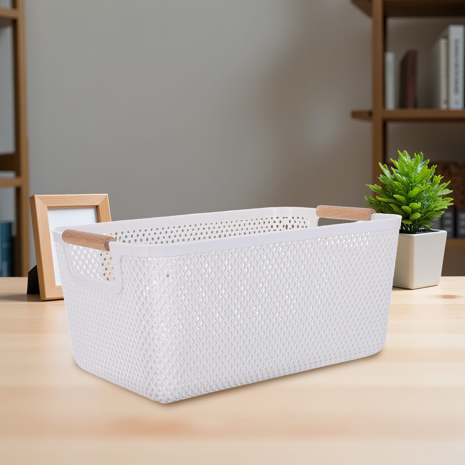 Food Storage Kitchen Cabinet - Plastik Saklama Sepeti, Ahşap Saplı Mutfak