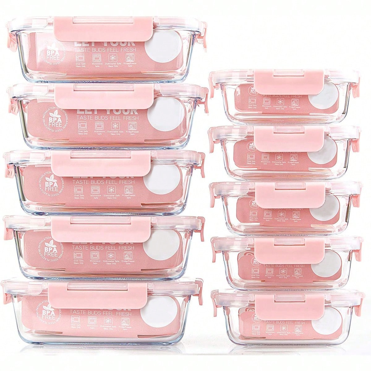 Food Storage Containers Glass - 10'lu Paket Cam Yemek Hazırlık Kapları,