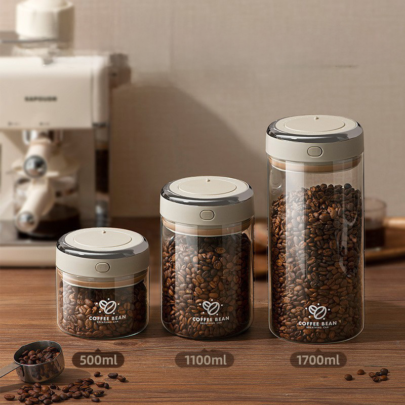 Food Storage Containers Glass - 500/1100/1700ml Kahve Çekirdekleri Vakumlu Kapalı Tank